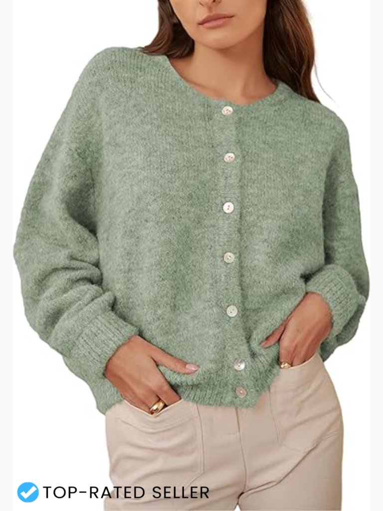 Lightweight Knit Cardigan Sweater Button Down Loose Fit Casual Chic Classic